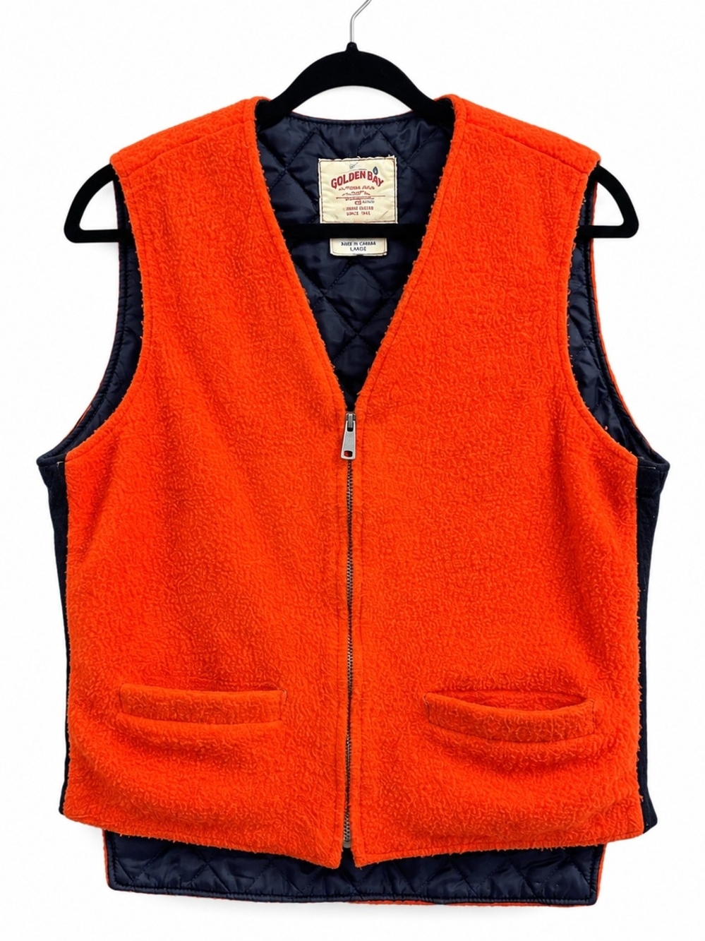 Golden Bay Vintage Men’s Medium Orange Sherpa Fleece Quilted Vest Made in Canada